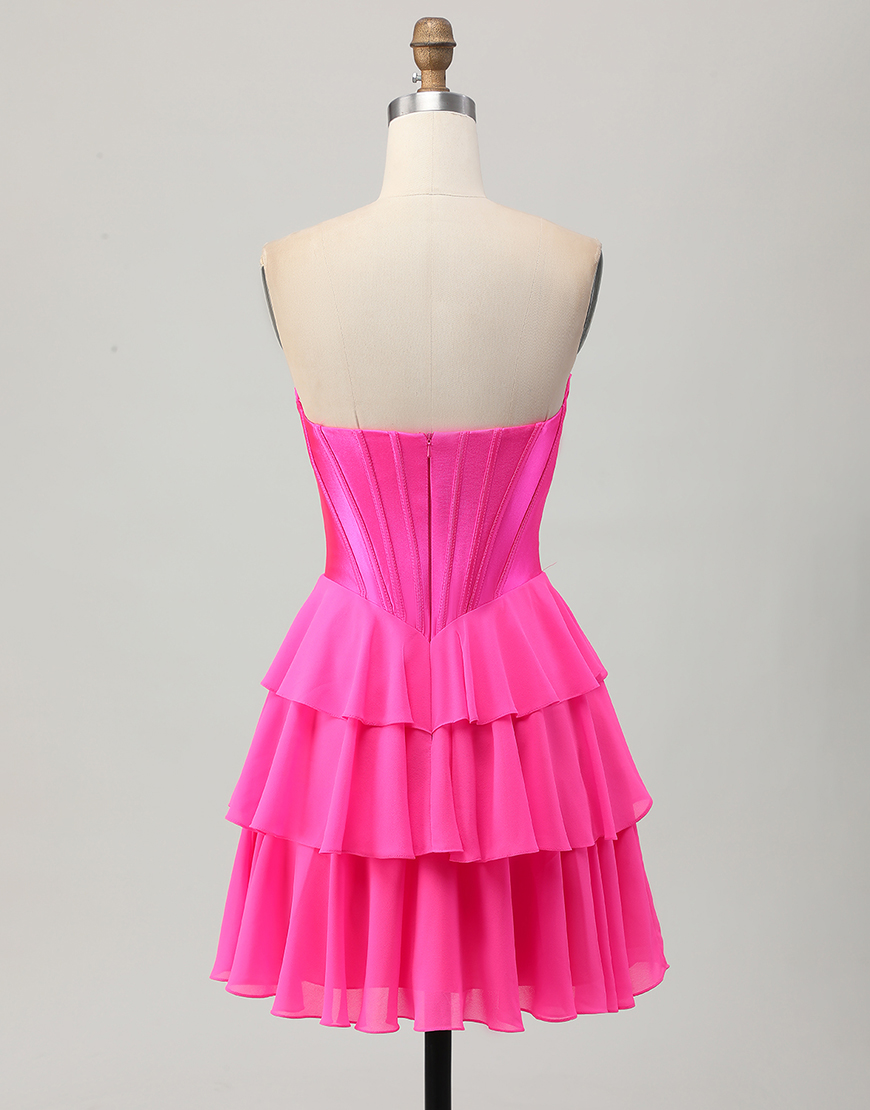 Fuchsia A Line Sweetheart Short Corset Homecoming Dress with Ruffles
