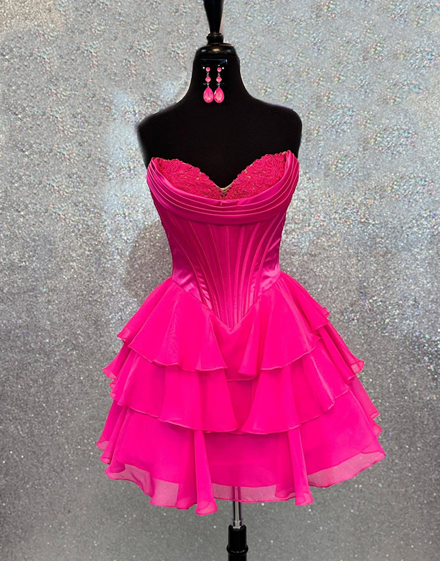 Fuchsia A Line Short Corset Homecoming Dress with Ruffles