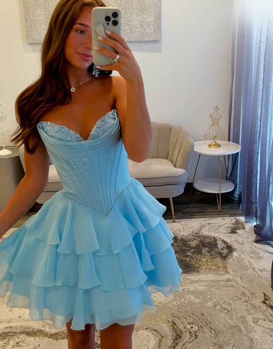 Fuchsia A Line Short Corset Homecoming Dress with Ruffles