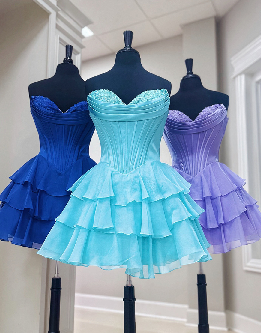 Fuchsia A Line Short Corset Homecoming Dress with Ruffles