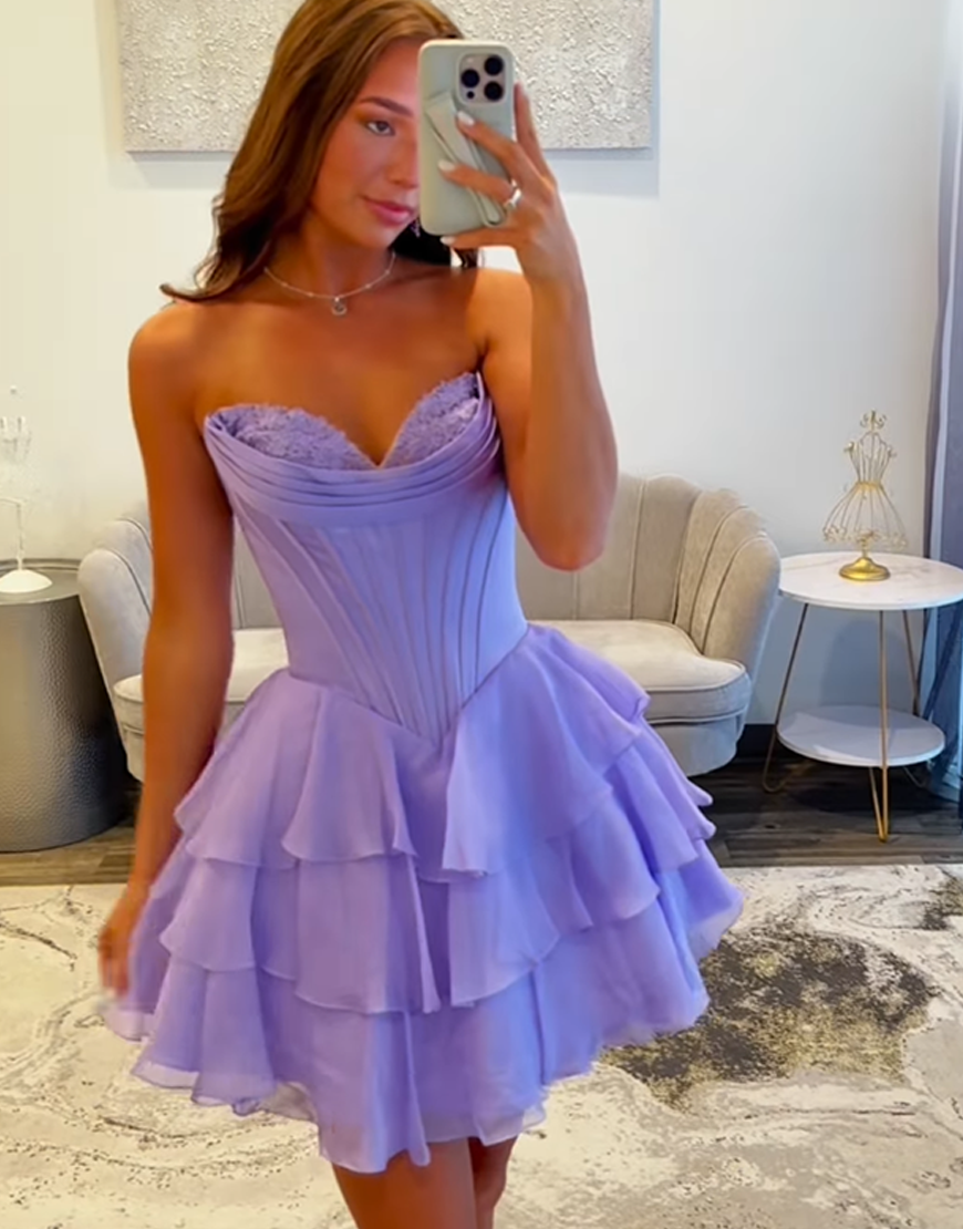 Fuchsia A Line Short Corset Homecoming Dress with Ruffles
