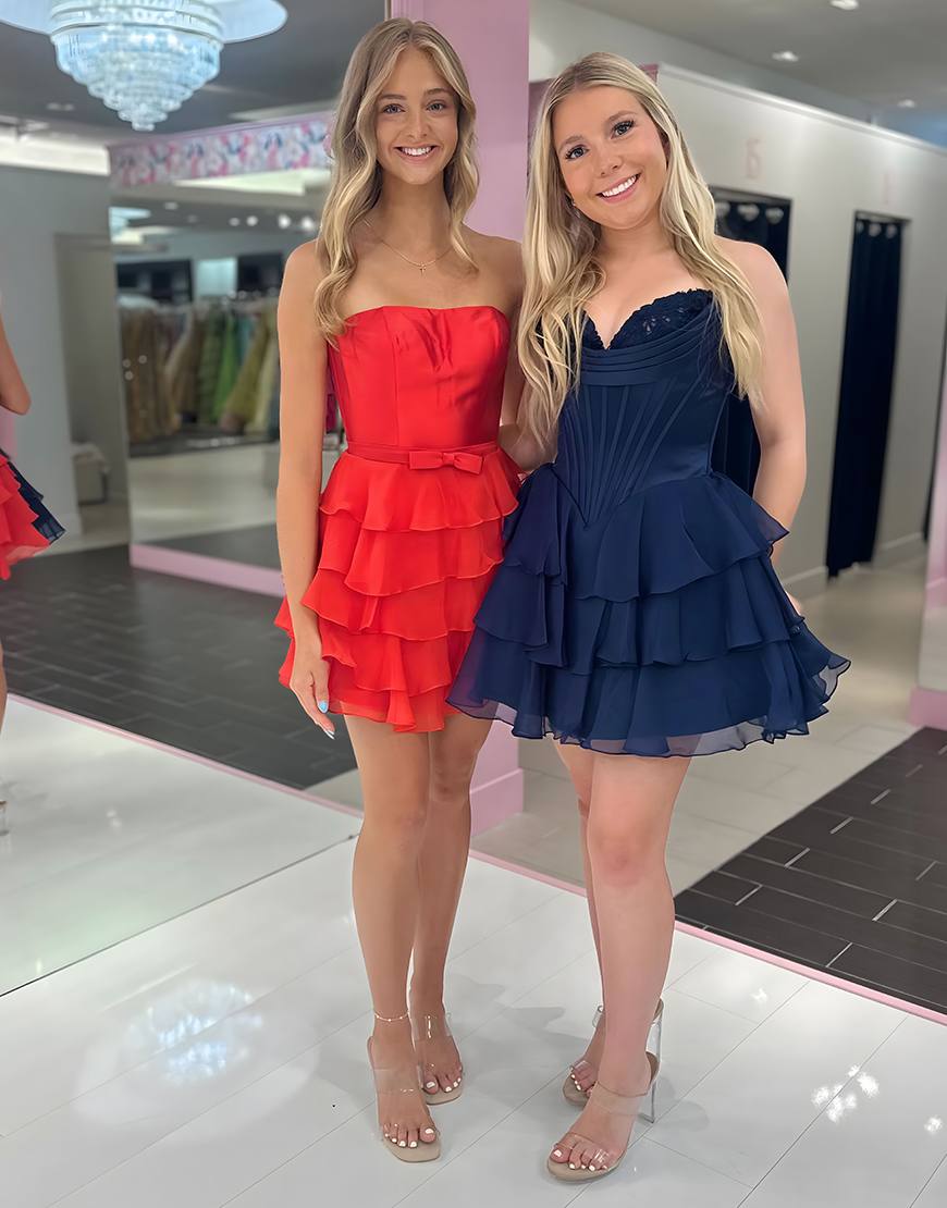 Aqua A Line Short Corset Homecoming Dress with Ruffles