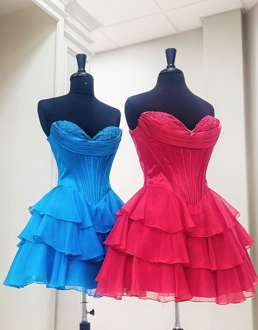 Aqua A Line Short Corset Homecoming Dress with Ruffles