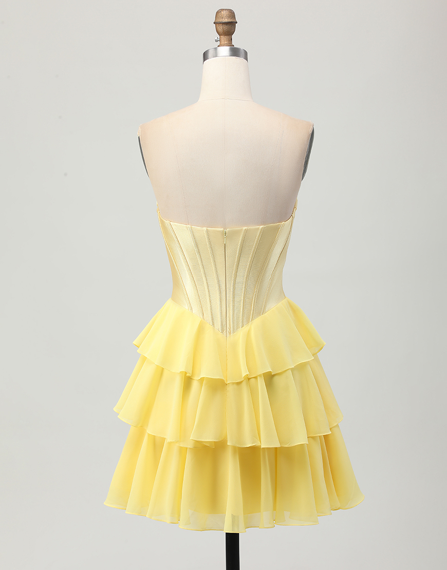 Yellow Sweetheart Short Corset Homecoming Dress with Lace