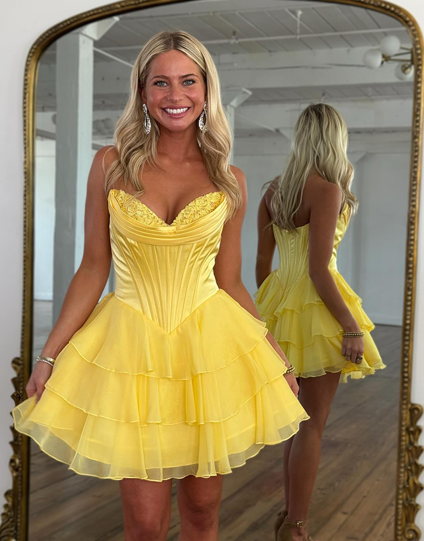 Blush A Line Short Corset Homecoming Dress with Ruffles