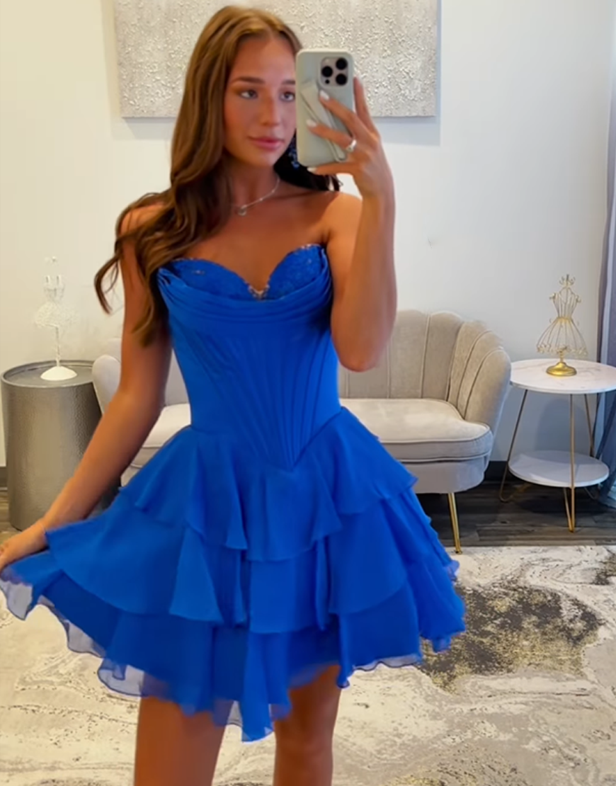 Fuchsia A Line Short Corset Homecoming Dress with Ruffles