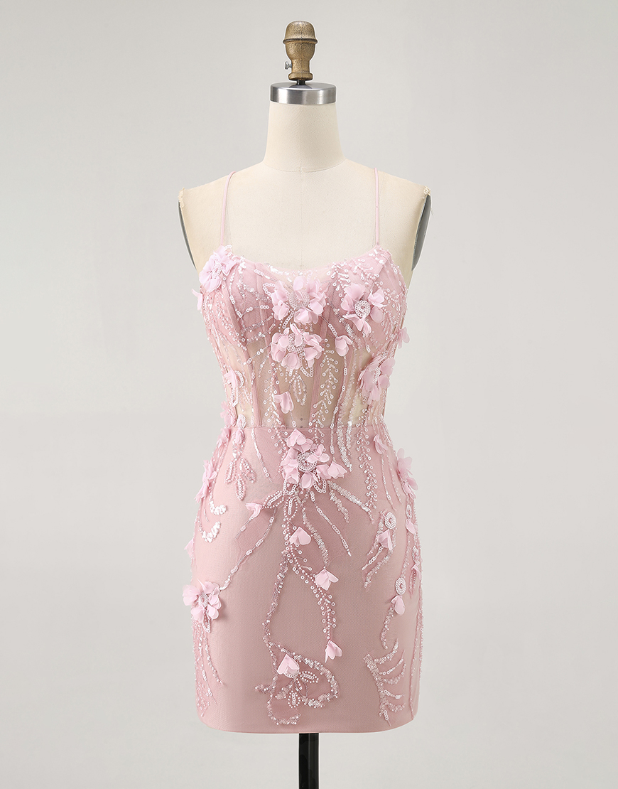 Sparkly Blue Floral Tight Short Corset Homecoming Dress with Sequins