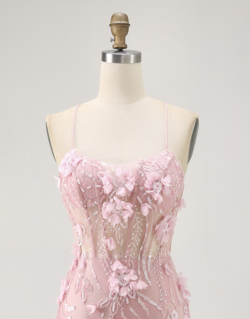 Sparkly Blue Floral Tight Short Corset Homecoming Dress with Sequins