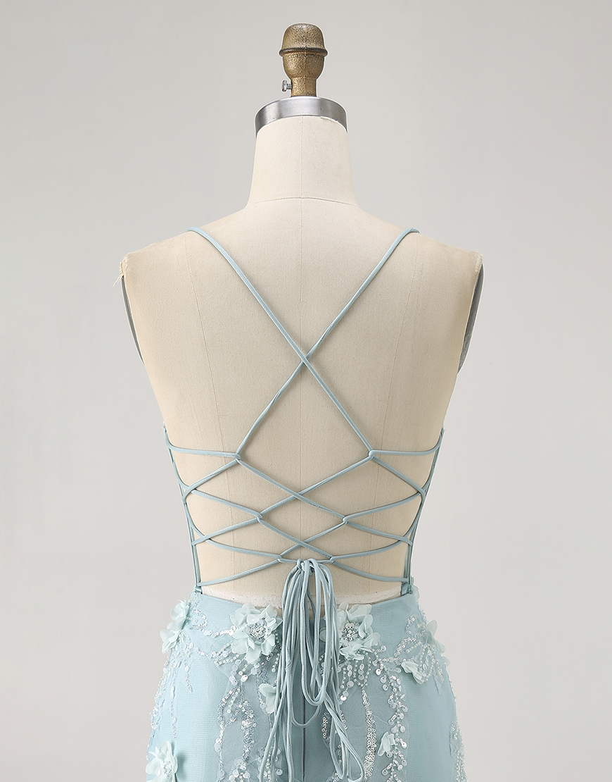 Sparkly Blue Floral Tight Short Corset Homecoming Dress with Sequins