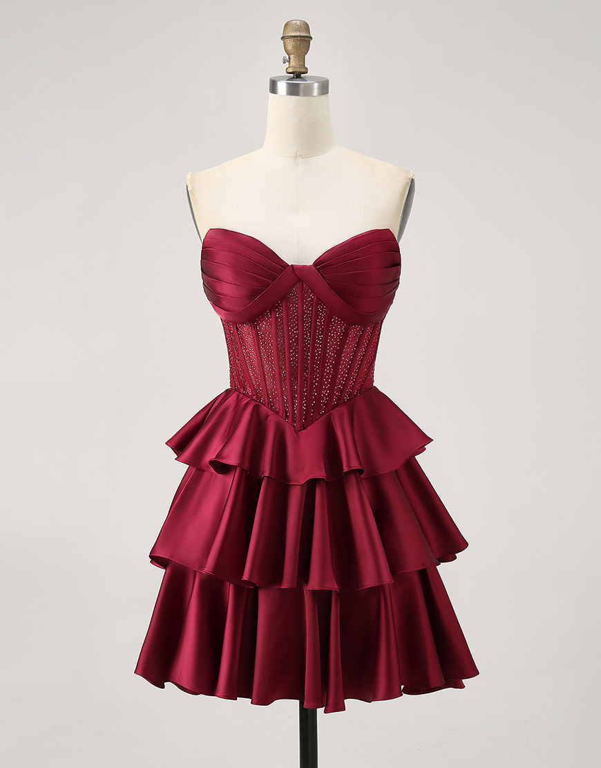 Sparkly Green Ruffled Strapless Short Corset Homecoming Dress with Beading