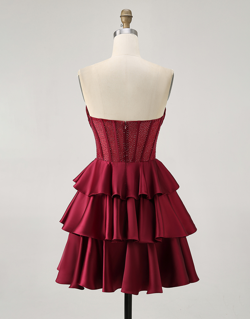 Sparkly Green Ruffled Strapless Short Corset Homecoming Dress with Beading