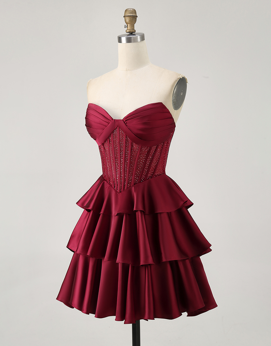 Sparkly Green Ruffled Strapless Short Corset Homecoming Dress with Beading