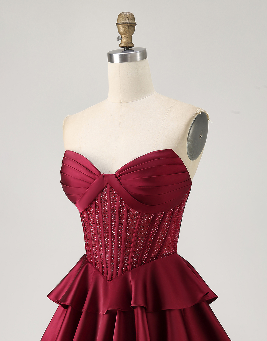 Sparkly Green Ruffled Strapless Short Corset Homecoming Dress with Beading