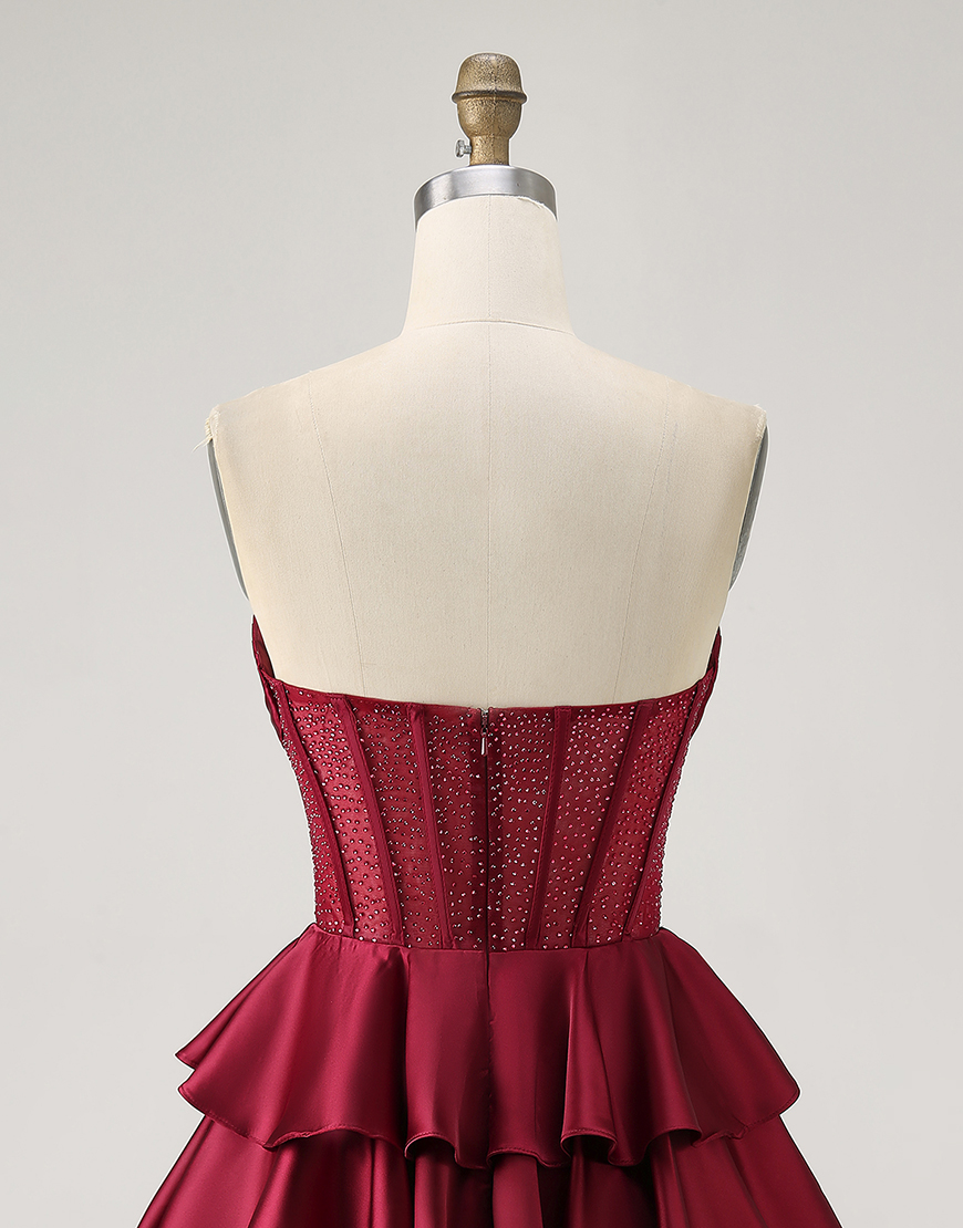 Sparkly Green Ruffled Strapless Short Corset Homecoming Dress with Beading