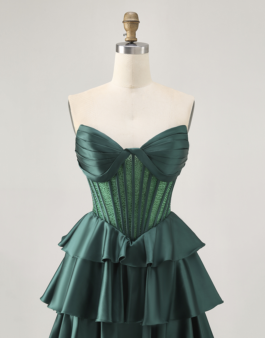 Sparkly Dark Green A Line Short Corset Homecoming Dress with Beading