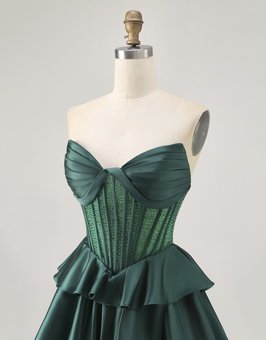 Sparkly Dark Green A Line Short Corset Homecoming Dress with Beading