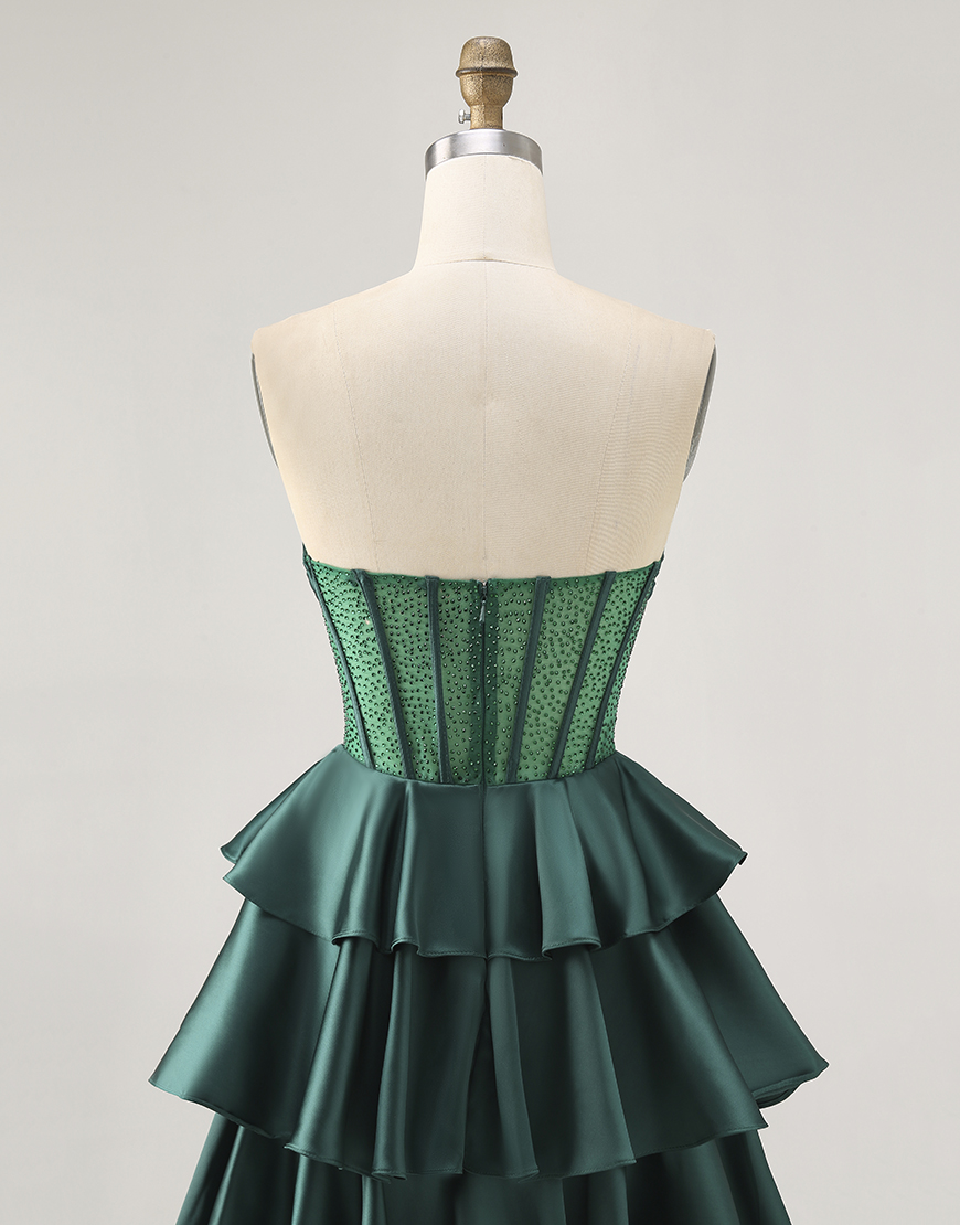 Sparkly Dark Green A Line Short Corset Homecoming Dress with Beading