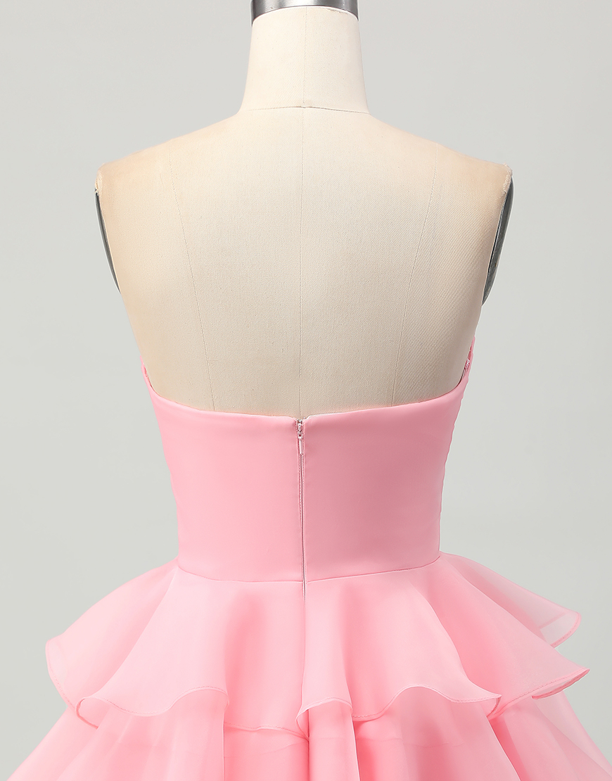 Green Floral Strapless A Line Short Homecoming Dress with Ruffles