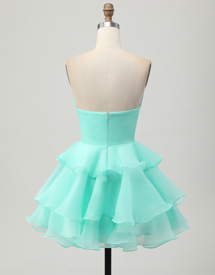 Green Floral Strapless A Line Short Homecoming Dress with Ruffles