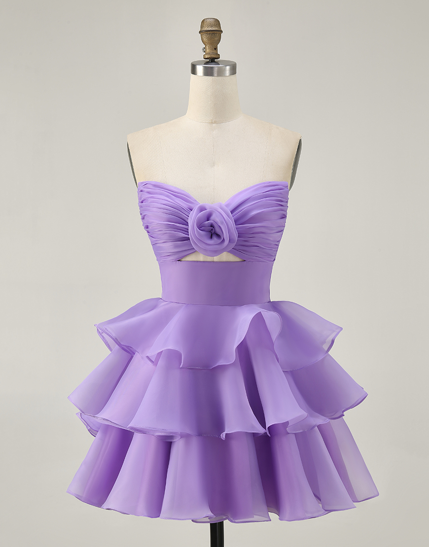 Purple Sweetheart Short Tiered A-Line Short Homecoming Dress 