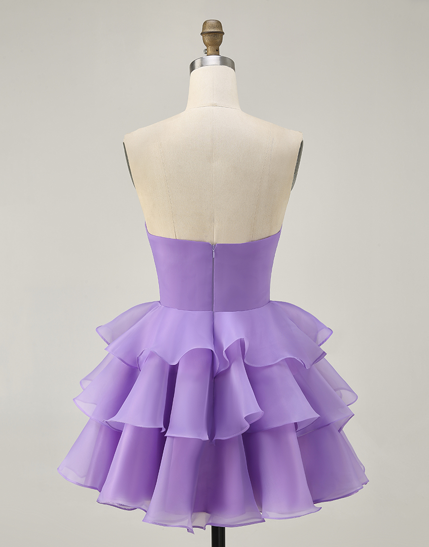 Purple Sweetheart Short Tiered A-Line Short Homecoming Dress 