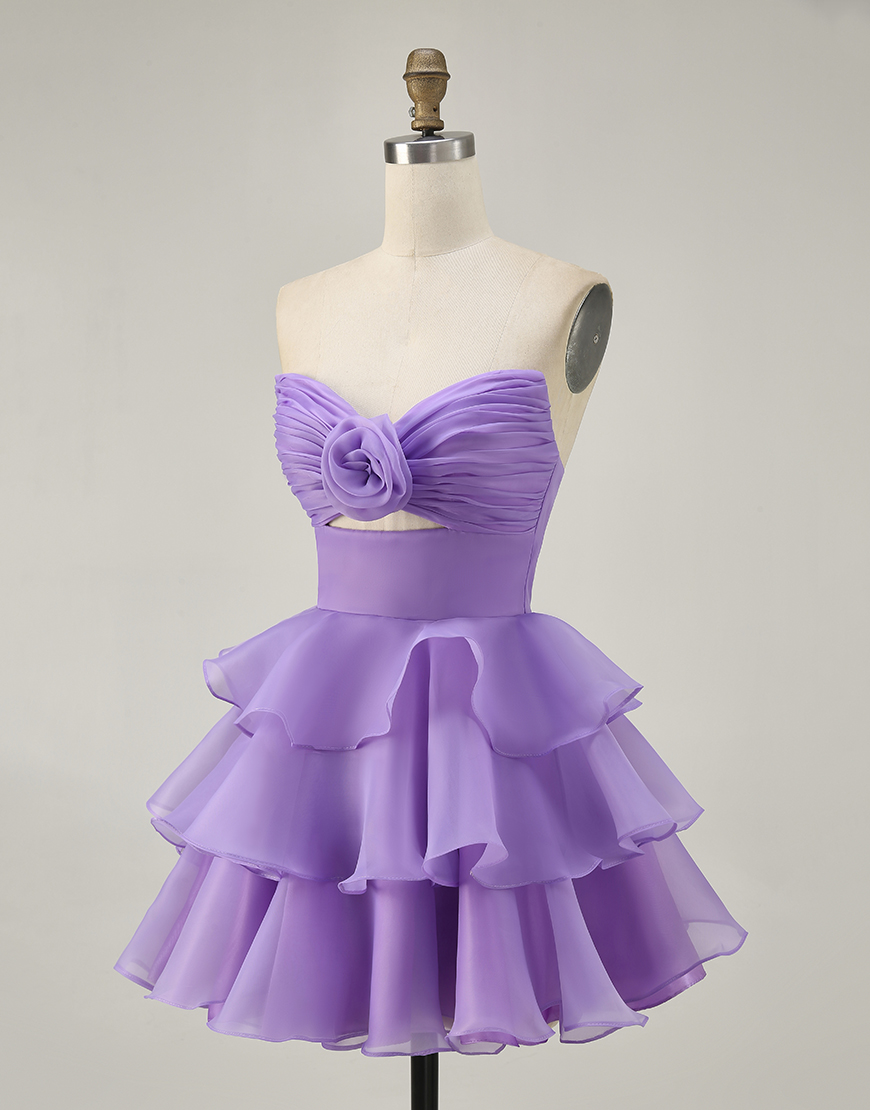 Purple Sweetheart Short Tiered A-Line Short Homecoming Dress 
