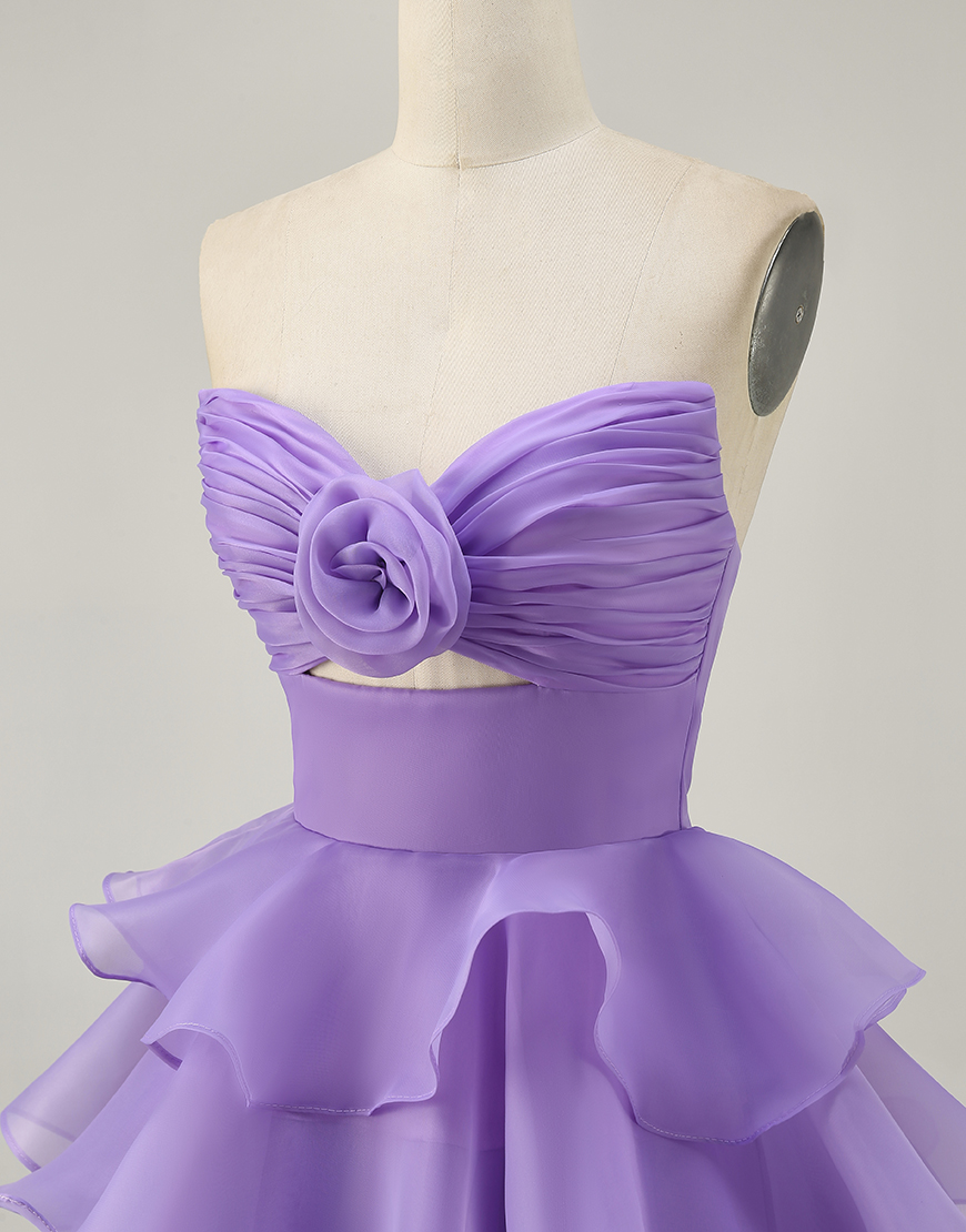 Purple Sweetheart Short Tiered A-Line Short Homecoming Dress 