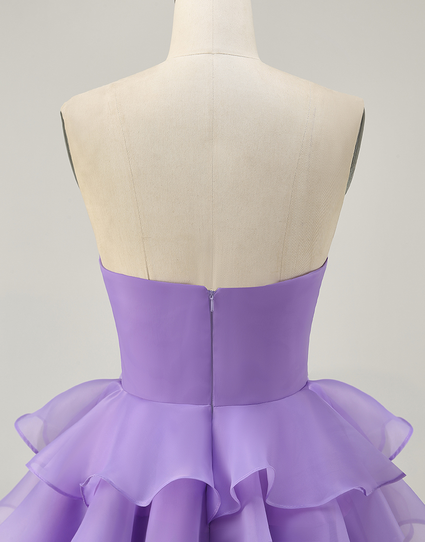 Purple Sweetheart Short Tiered A-Line Short Homecoming Dress 