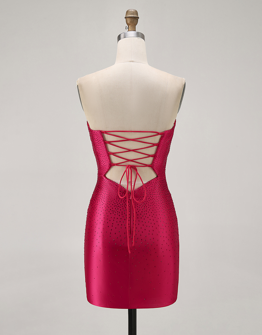 Sparkly Fuchsia Tight Short Beaded Homecoming Dress with Keyholes