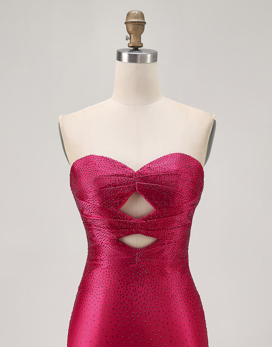 Sparkly Fuchsia Tight Short Beaded Homecoming Dress with Keyholes