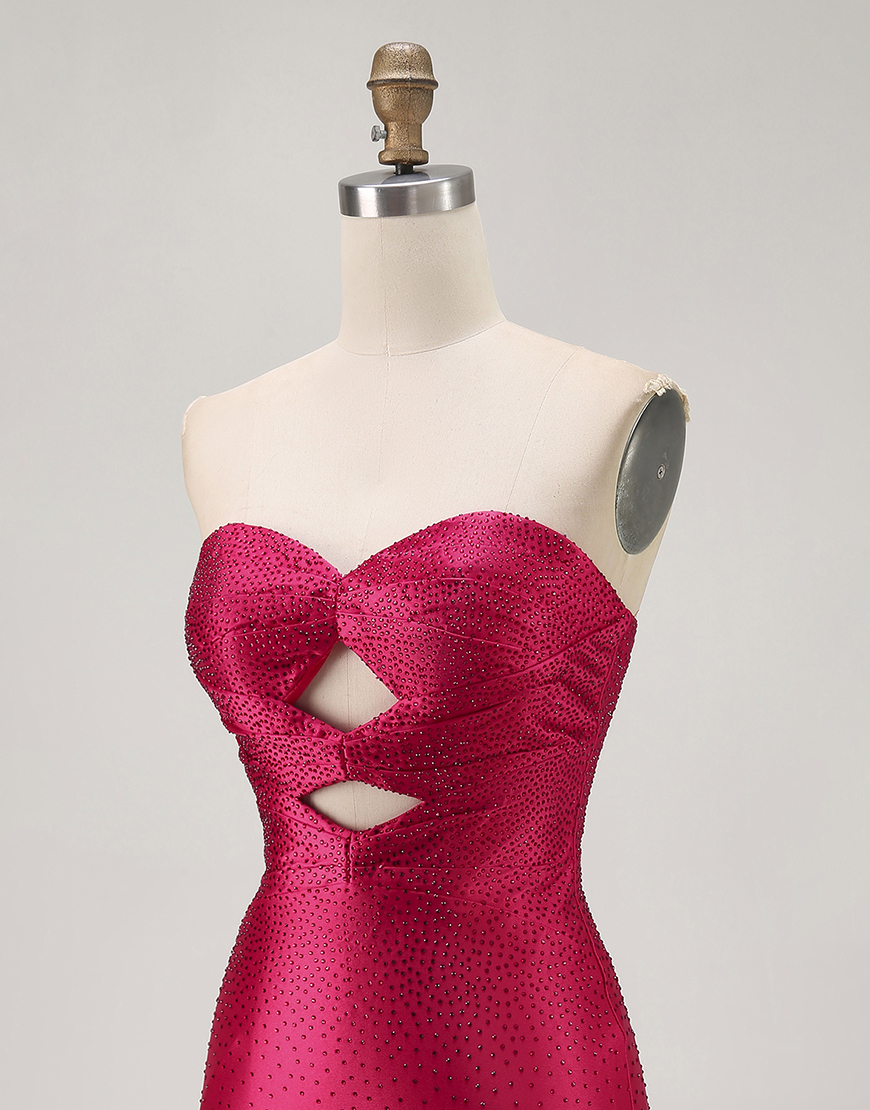 Sparkly Fuchsia Tight Short Beaded Homecoming Dress with Keyholes