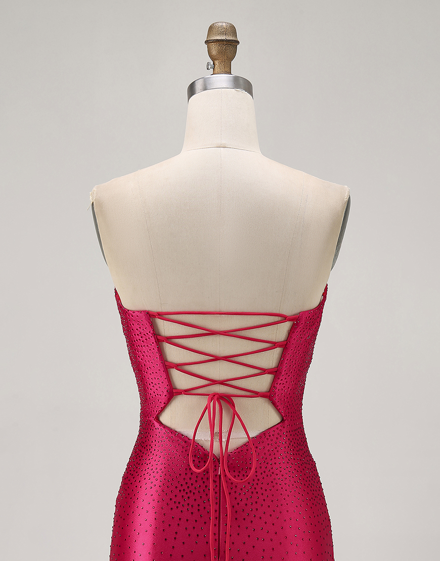 Sparkly Fuchsia Tight Short Beaded Homecoming Dress with Keyholes