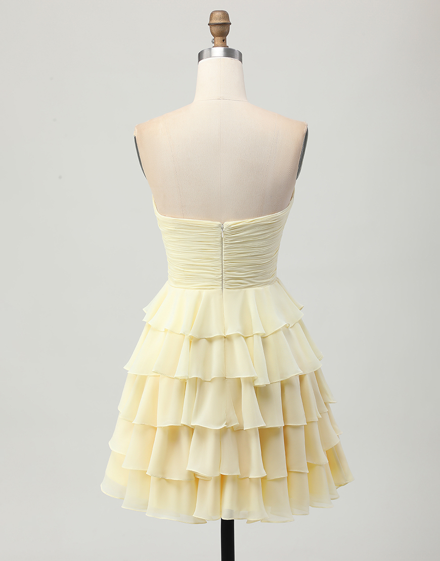 Light Yellow Sweetheart A Line Ruffled Short Homecoming Dress with Bow