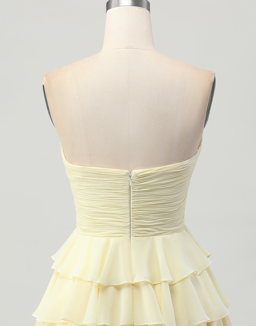 Light Yellow Sweetheart A Line Ruffled Short Homecoming Dress with Bow
