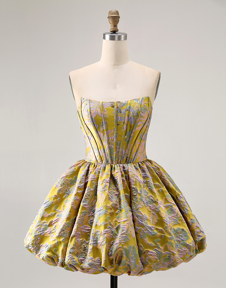 Purple Floral Corset Strapless A Line Short Homecoming Dress