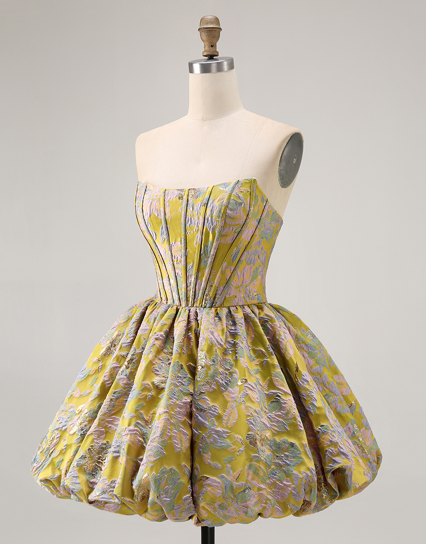 Purple Floral Corset Strapless A Line Short Homecoming Dress