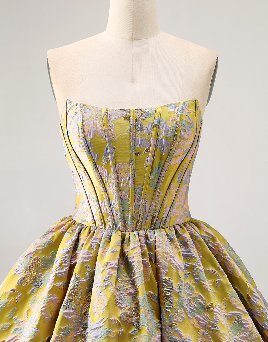 Purple Floral Corset Strapless A Line Short Homecoming Dress