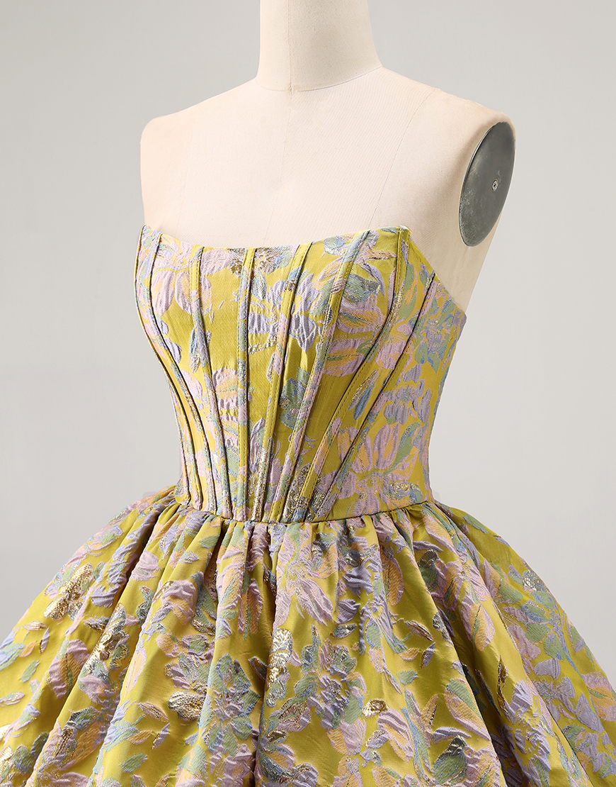 Purple Floral Corset Strapless A Line Short Homecoming Dress