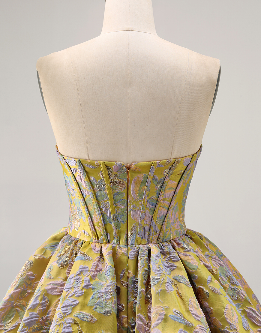 Purple Floral Corset Strapless A Line Short Homecoming Dress