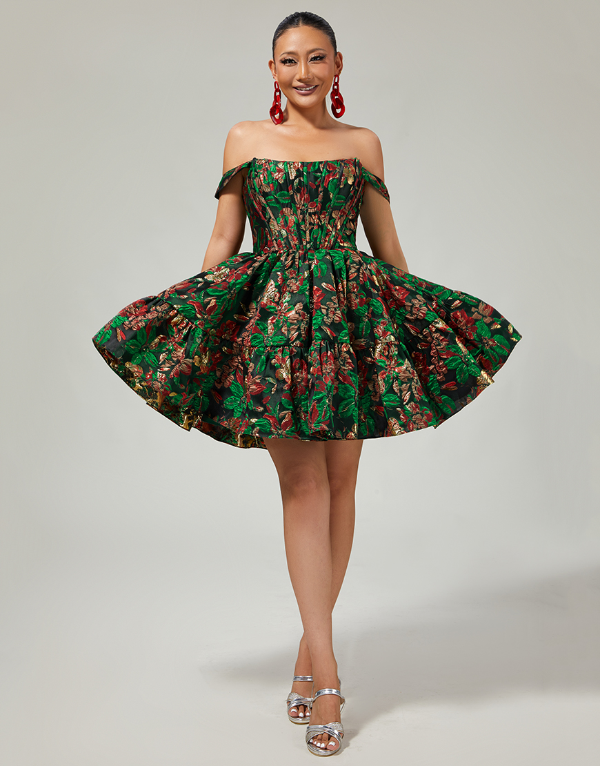 Purple Floral Off the Shoulder Corset Short Homecoming Dress