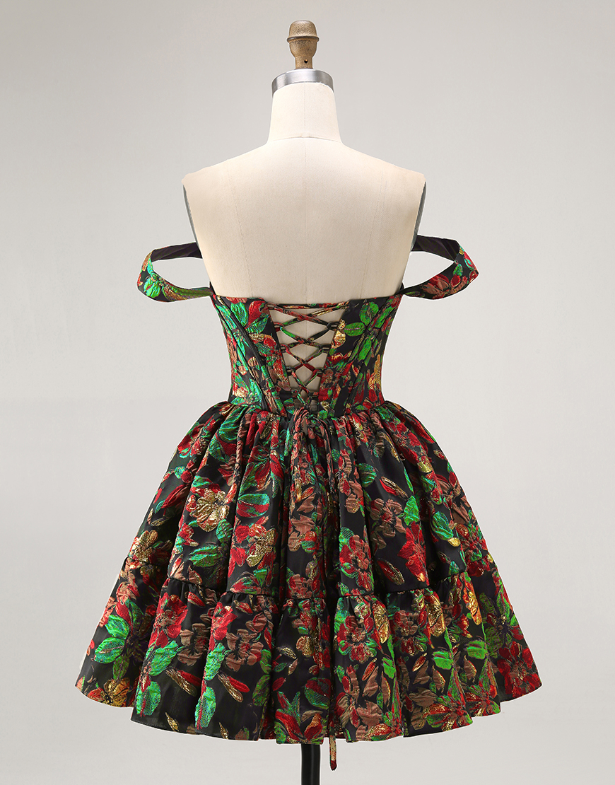 Purple Floral Off the Shoulder Corset Short Homecoming Dress