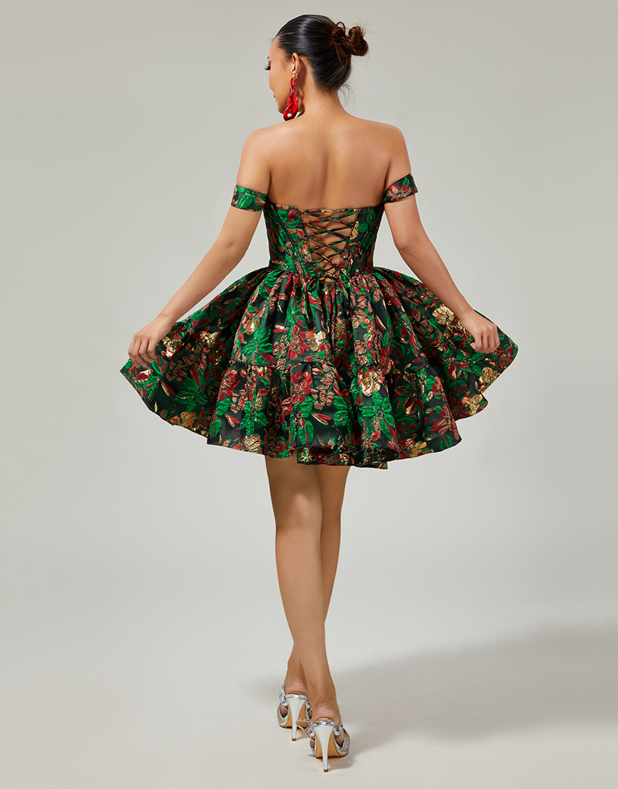 Purple Floral Off the Shoulder Corset Short Homecoming Dress