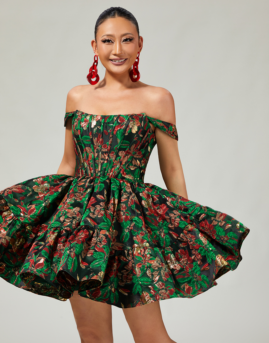 Purple Floral Off the Shoulder Corset Short Homecoming Dress