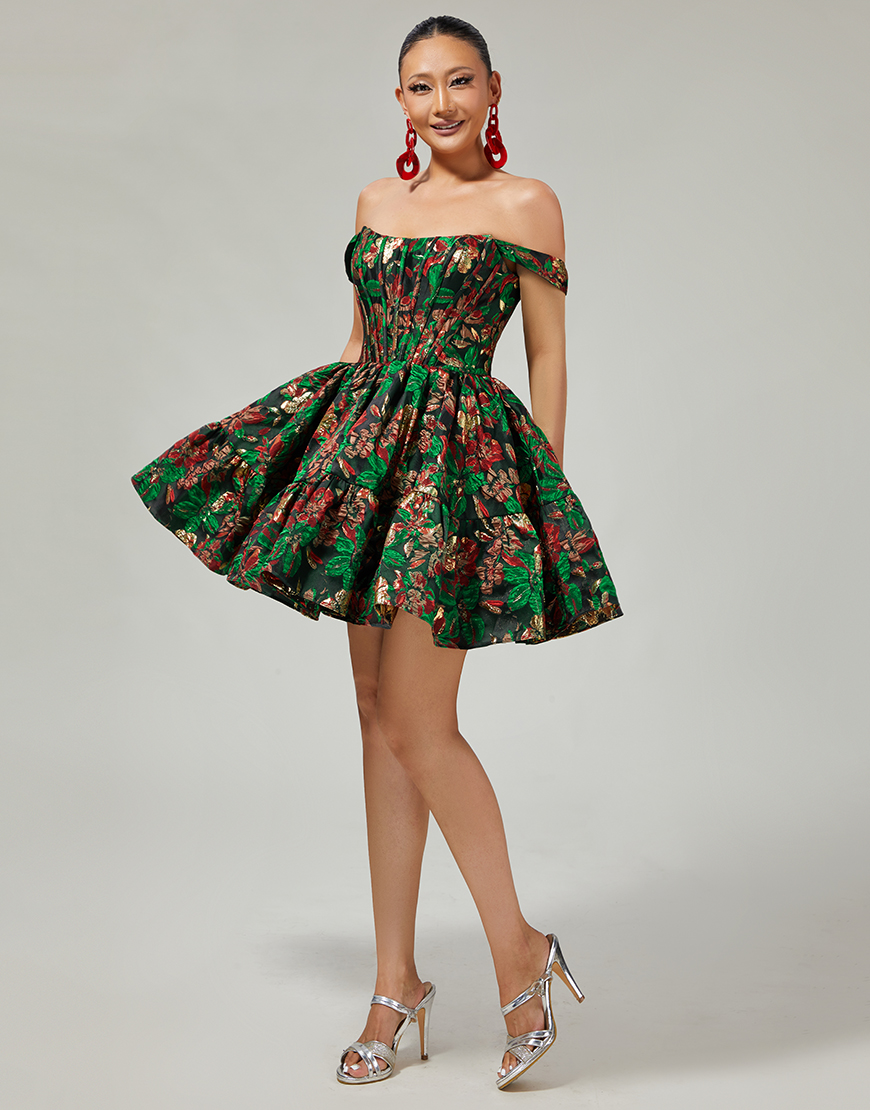 Purple Floral Off the Shoulder Corset Short Homecoming Dress