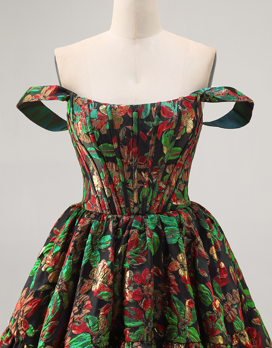 Purple Floral Off the Shoulder Corset Short Homecoming Dress