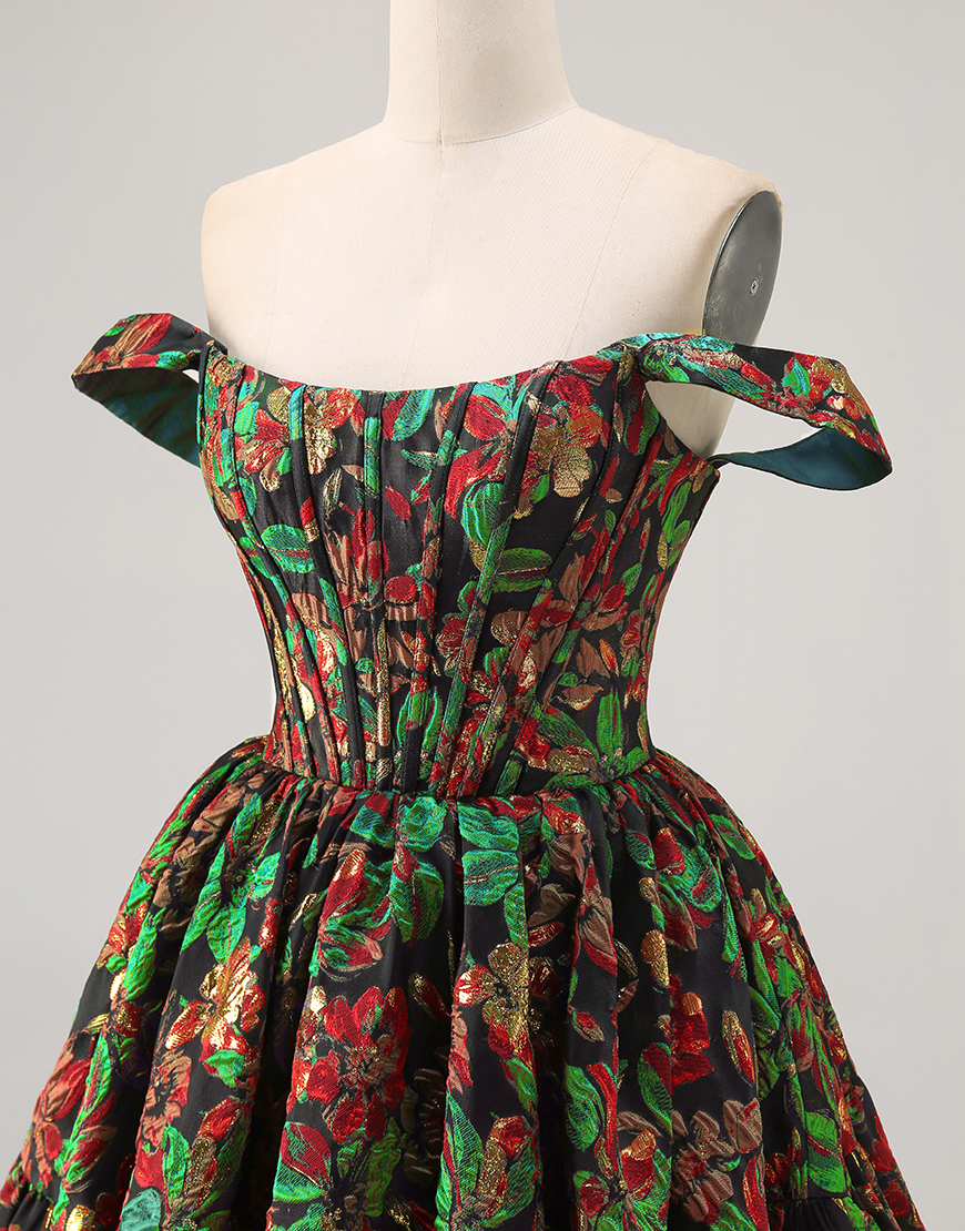 Purple Floral Off the Shoulder Corset Short Homecoming Dress