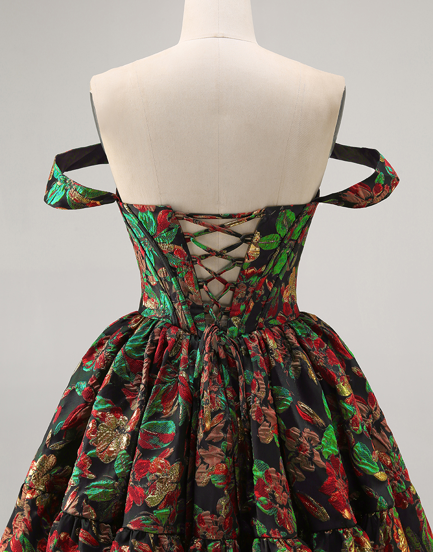 Purple Floral Off the Shoulder Corset Short Homecoming Dress