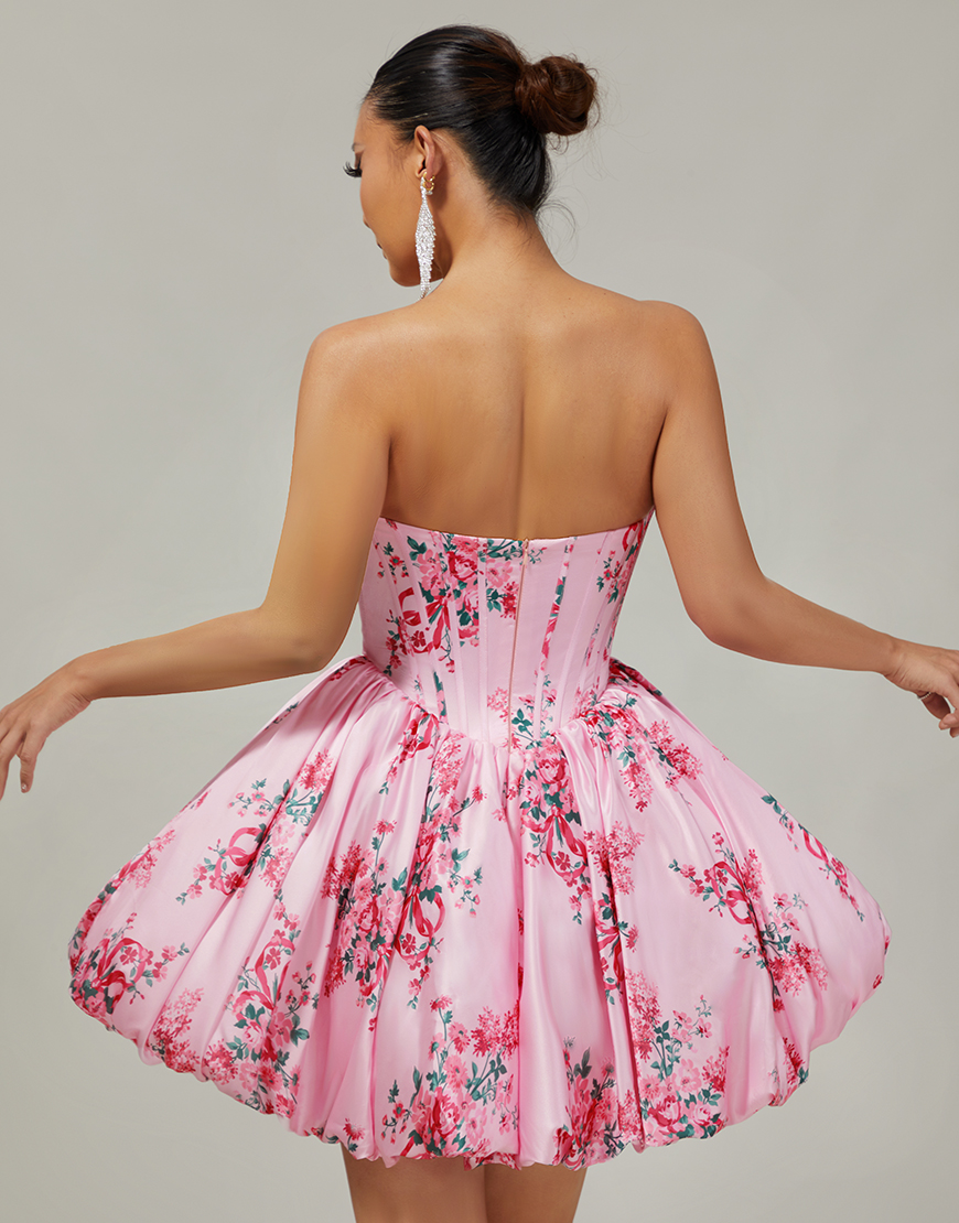 Pink Floral Sweetheart Corset Short A-Line Homecoming Dress