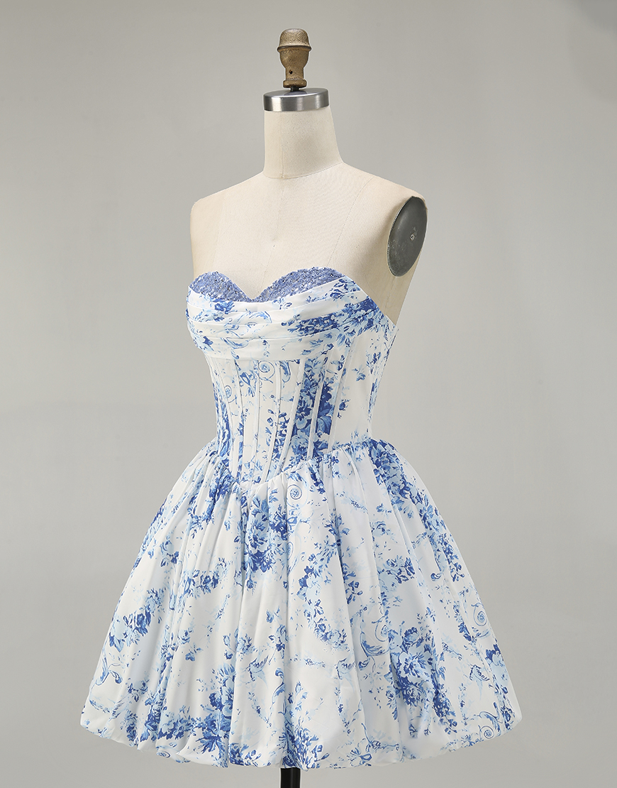 Pink Floral Sweetheart Corset Short A-Line Homecoming Dress