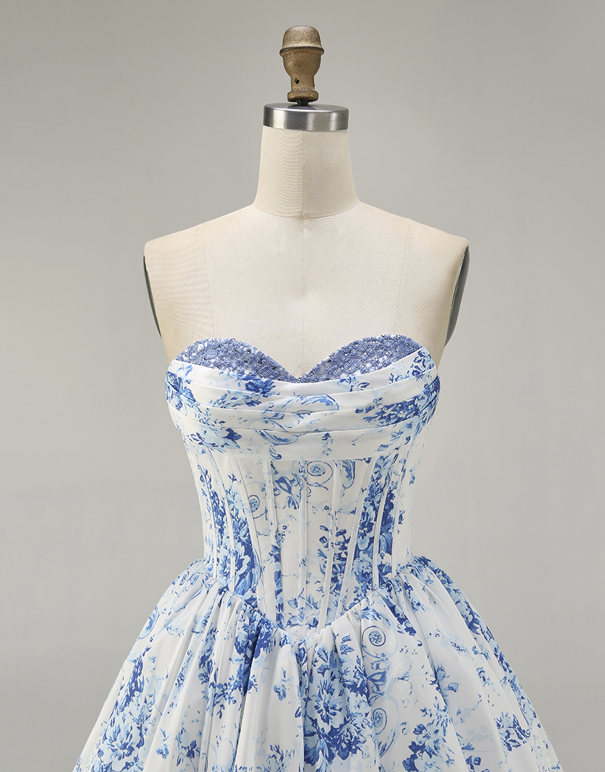 Pink Floral Sweetheart Corset Short A-Line Homecoming Dress